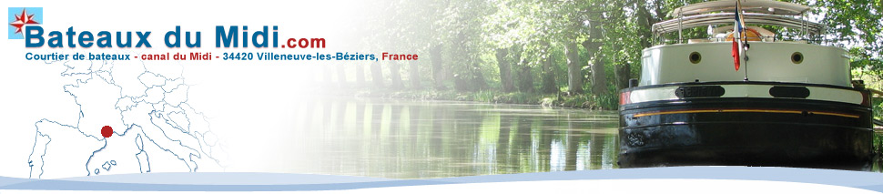 Vente bateau p&eacute;niche vedette canal du midi - accueil du site